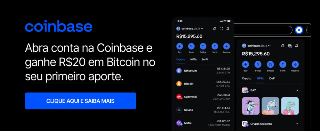 Abra conta na Coinbase e ganhe R$20 em Bitcoin no seu primeiro aporte